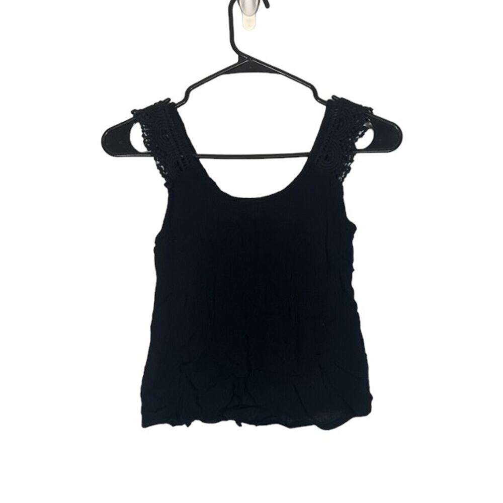 Contempo Black Lace Detail Sleeveless Split Back Scoop Neck Crop Top Women Sz M